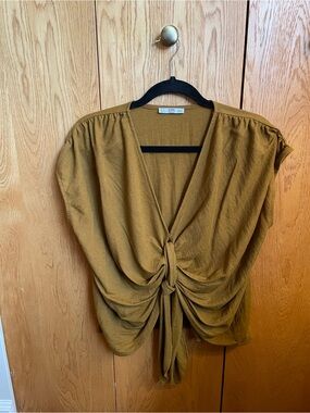 Zara Olive-Mustard Twist Front Women's Blouse